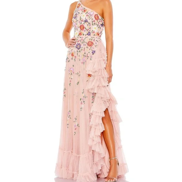 Mac Duggal 9164 Embellished One Shoulder Asymmetrical Hem Dress Size 6 $698